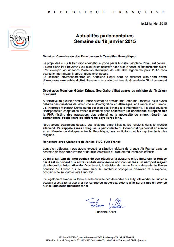 Semaine du 19 janvier 2015